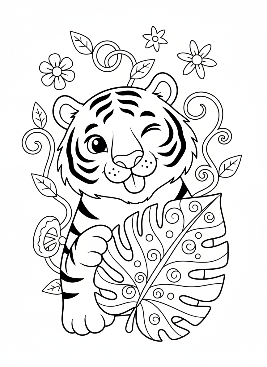 Playful Tiger Coloring Page for Kids