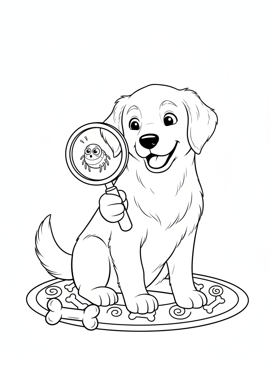 Puppy & Flea Fun Coloring Page