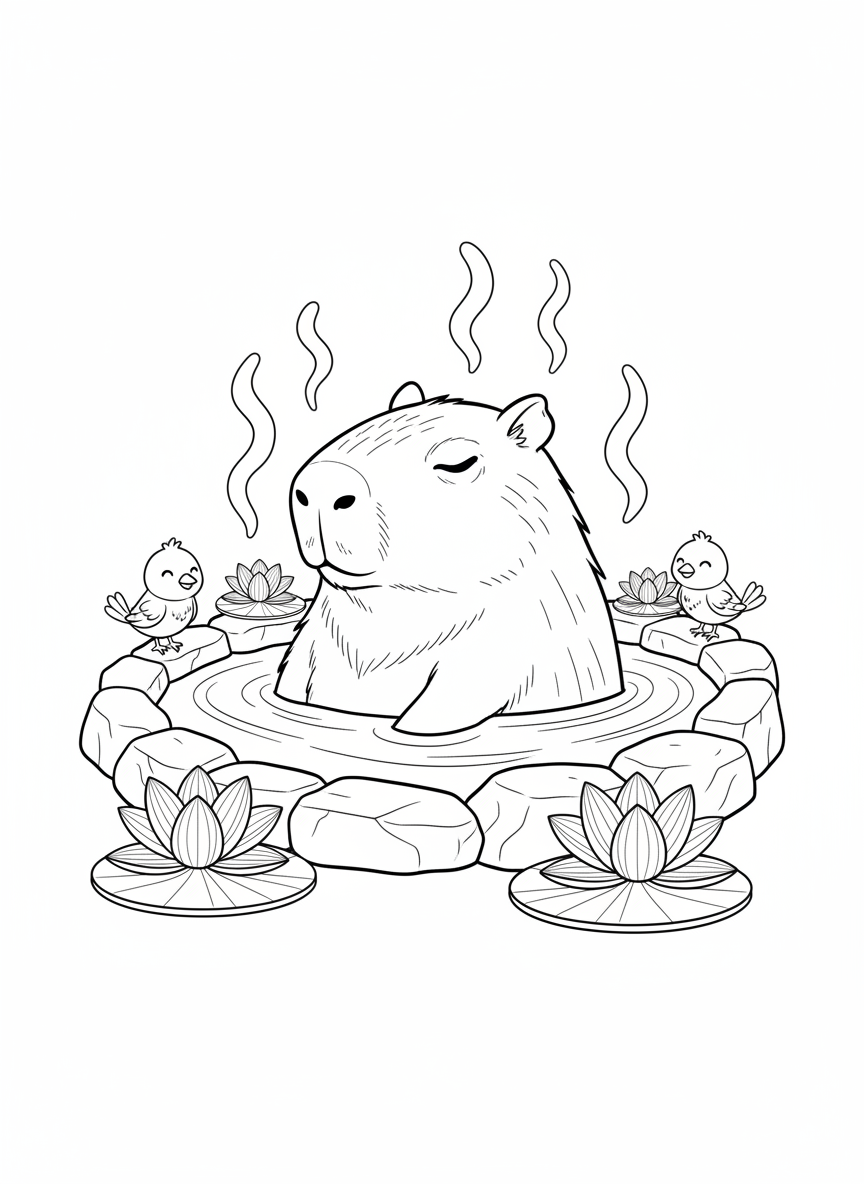 Relaxing Capybara Hot Spring Fun