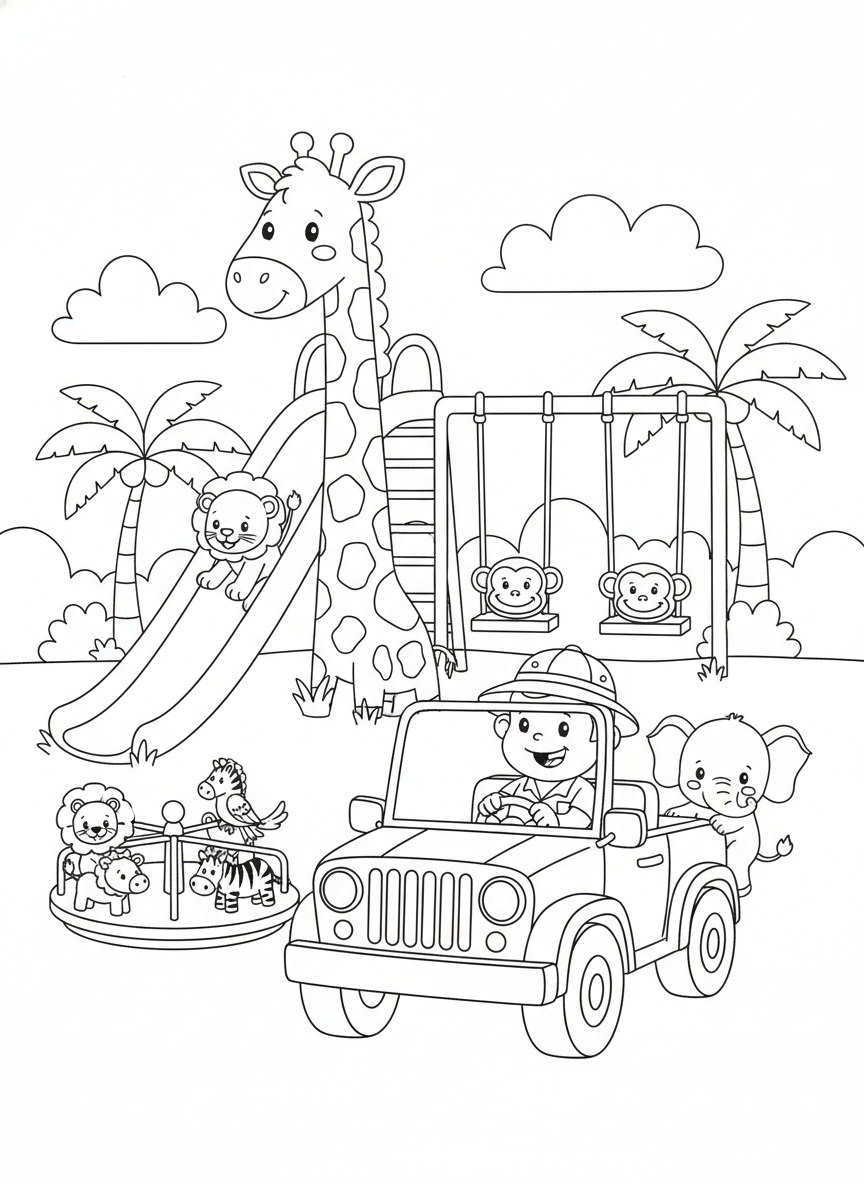 Safari Jeep Adventure Coloring Page