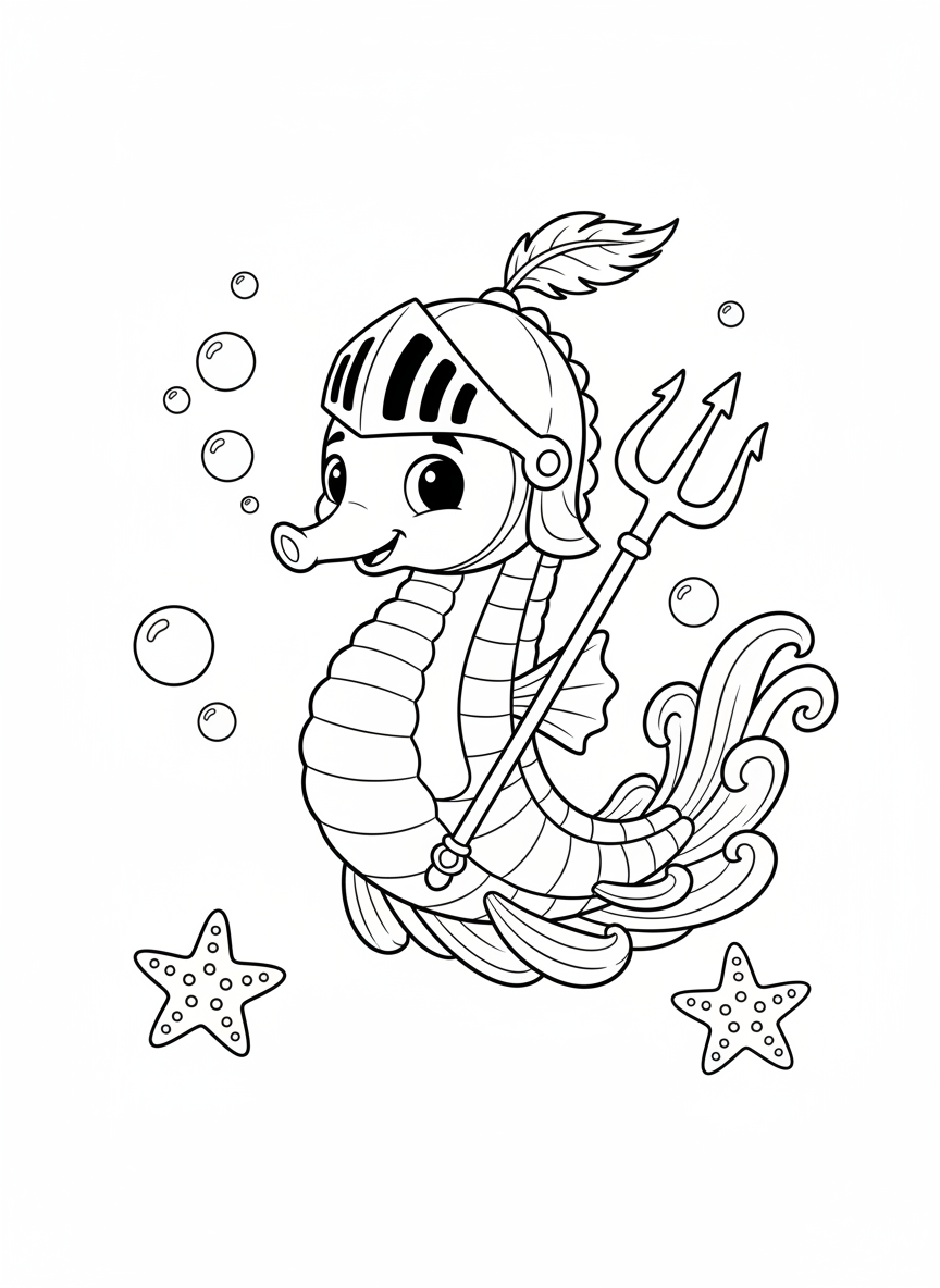 Seahorse Knight Adventure Coloring Page for Kids