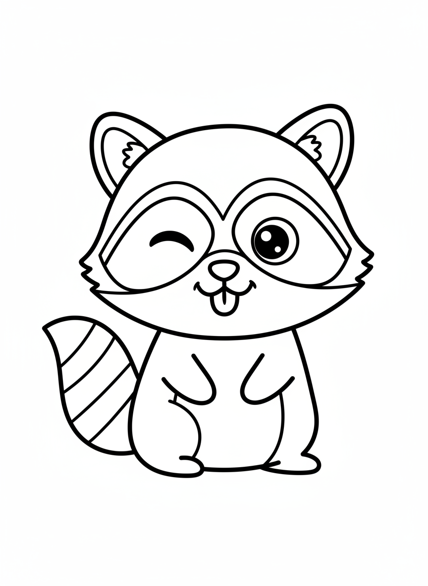 Silly Winking Raccoon Coloring Page for Kids