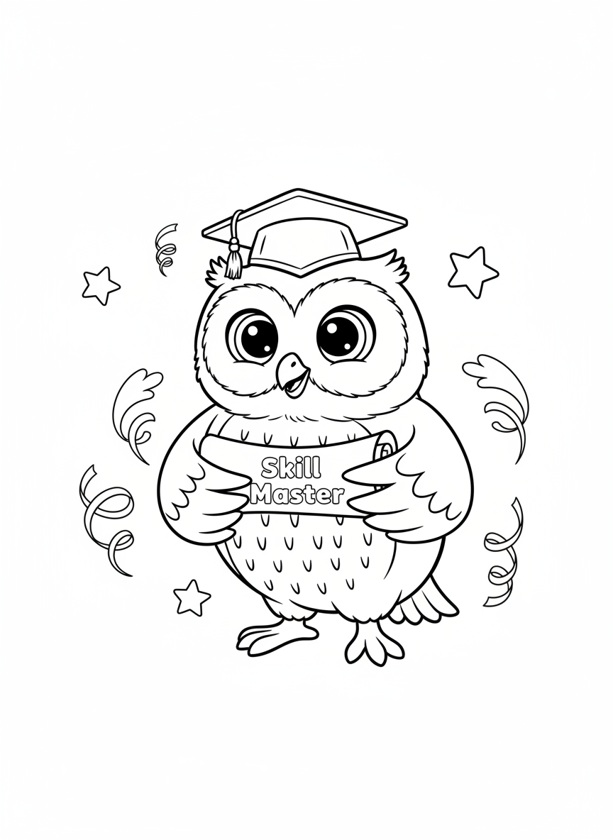 Skill Master Owl Coloring Page for Kids