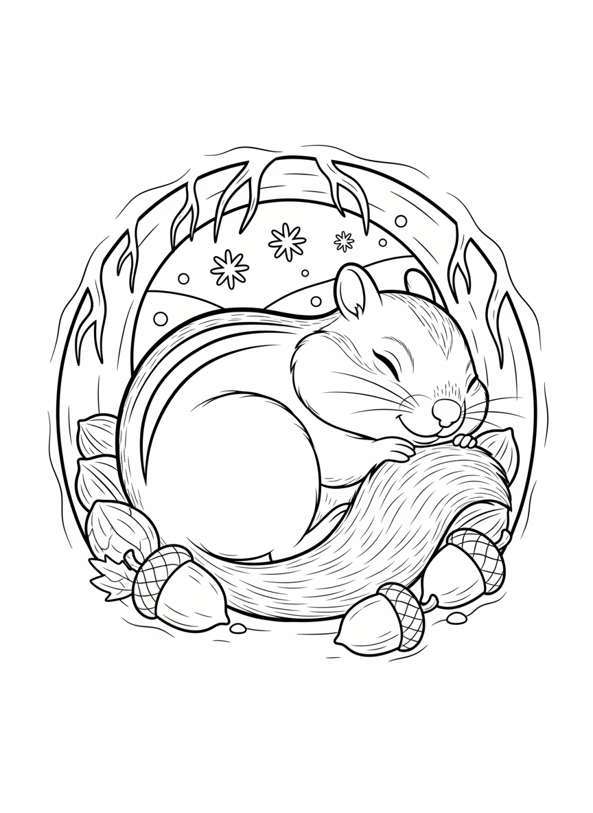 Sleeping Chipmunk Burrow Coloring Page