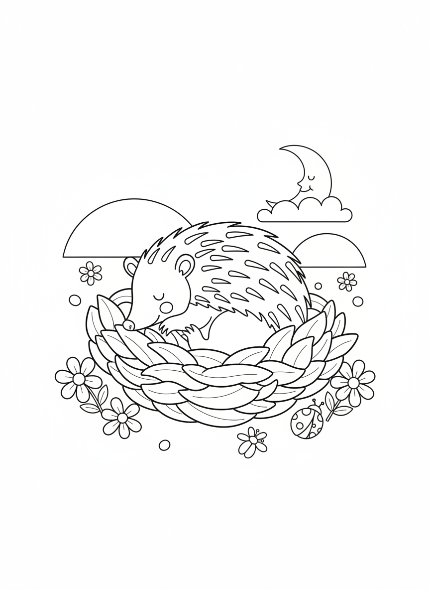 Sleeping Echidna in Cozy Nest Coloring Page