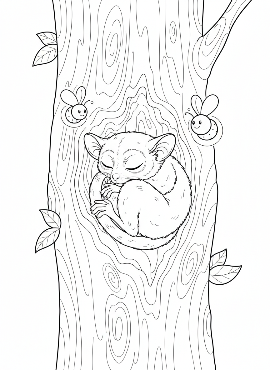 Sleeping Tarsier Coloring Page for Kids