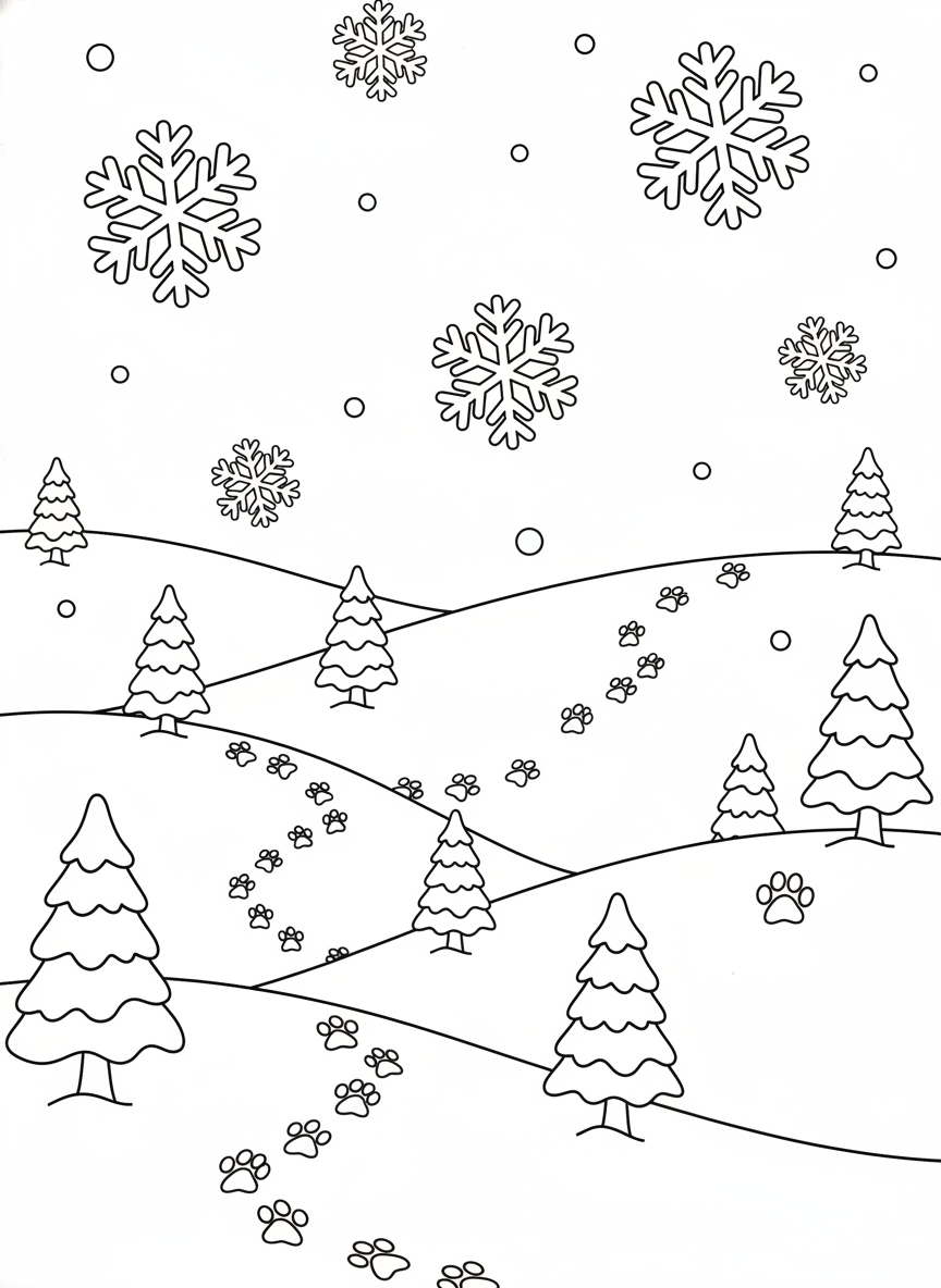 Snowy Paw Print Fun Coloring Page