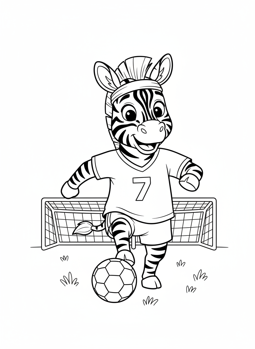 Soccer Zebra Fun Coloring Page for Kids