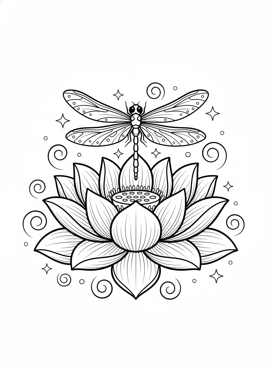 Sparkling Dragonfly on Lotus Flower