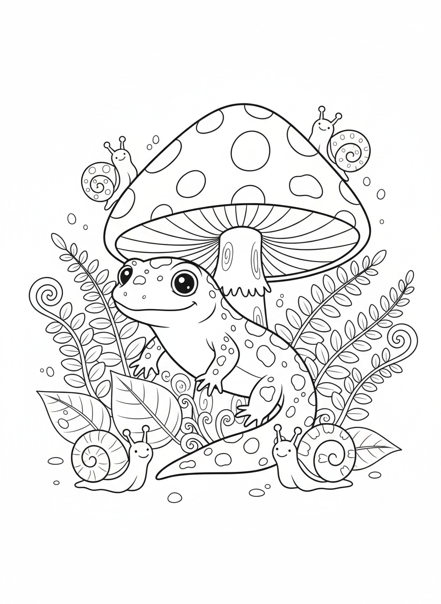 Spotted Salamander Forest Adventure Coloring Page
