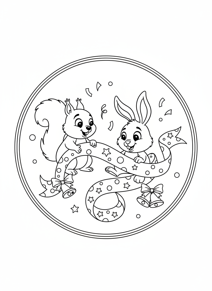 Squirrel & Bunny Ribbon Fun Coloring Page