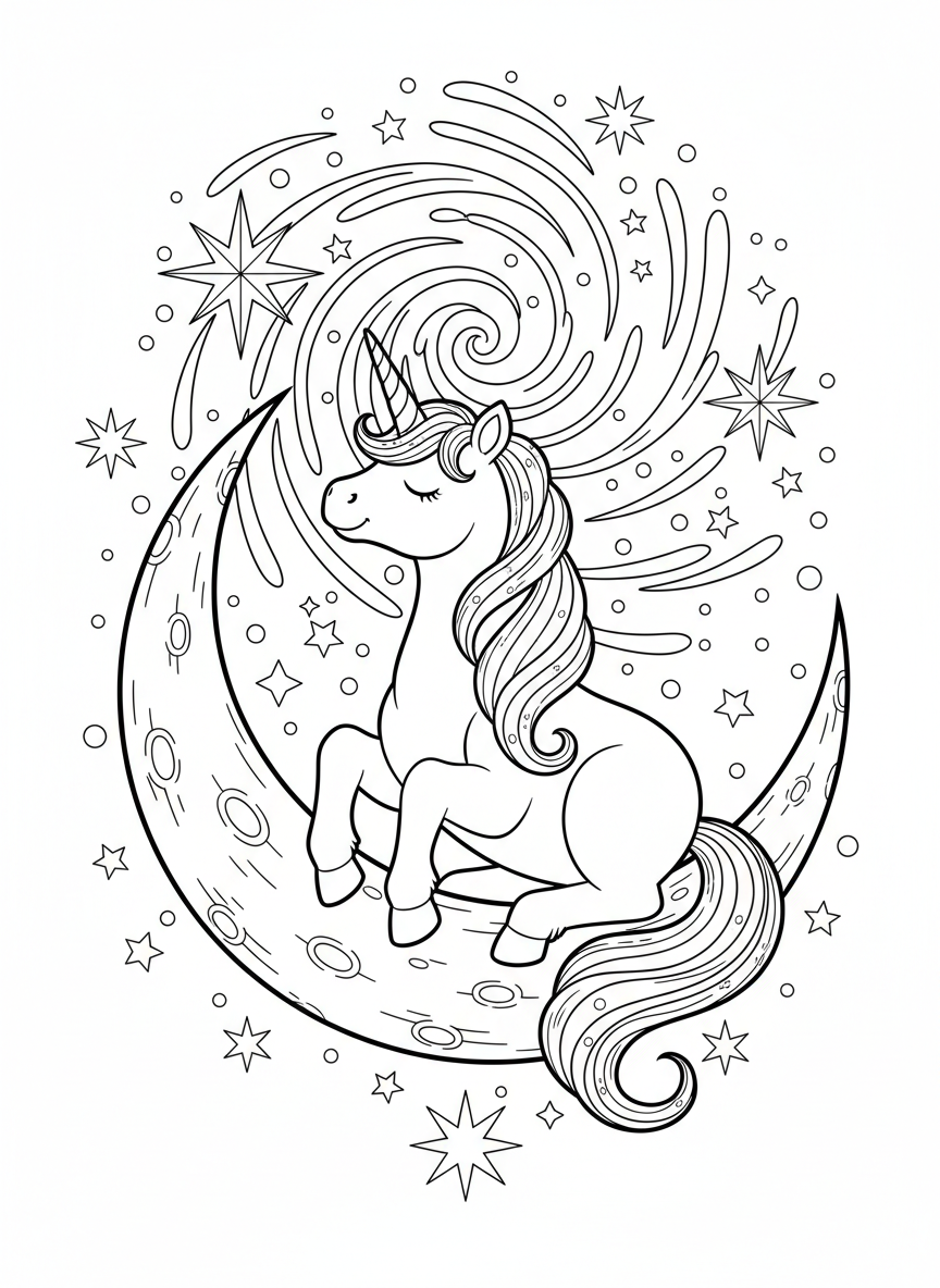 在月牙上觀星的獨角獸