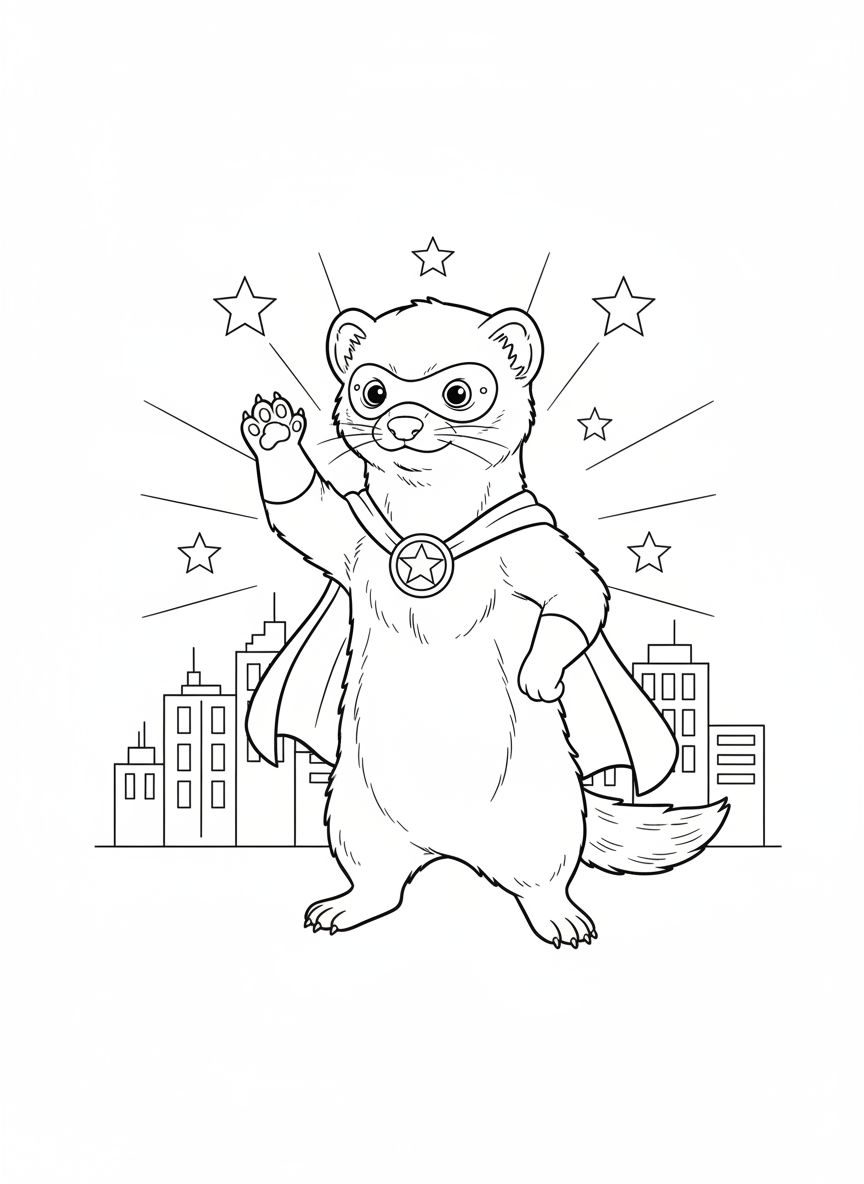 Superhero Ferret Coloring Page for Kids