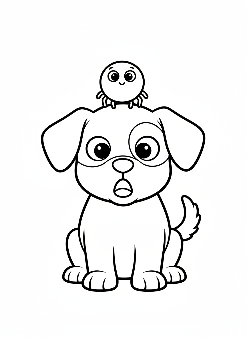 Surprised Puppy & Friendly Flea Coloring Page