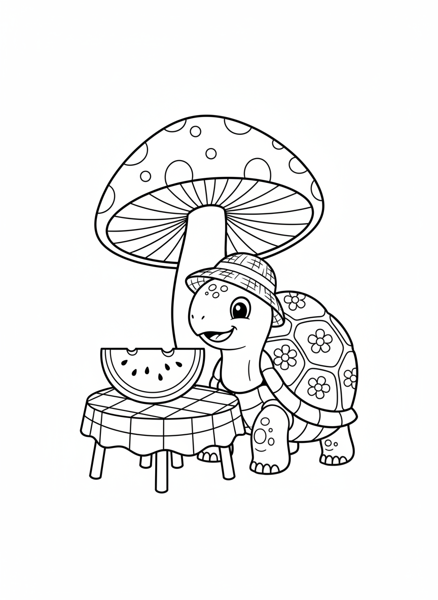 Tortoise Picnic: Coloring Fun for Kids