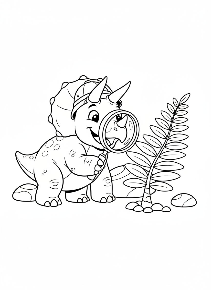 Triceratops Explorer Coloring Page for Kids