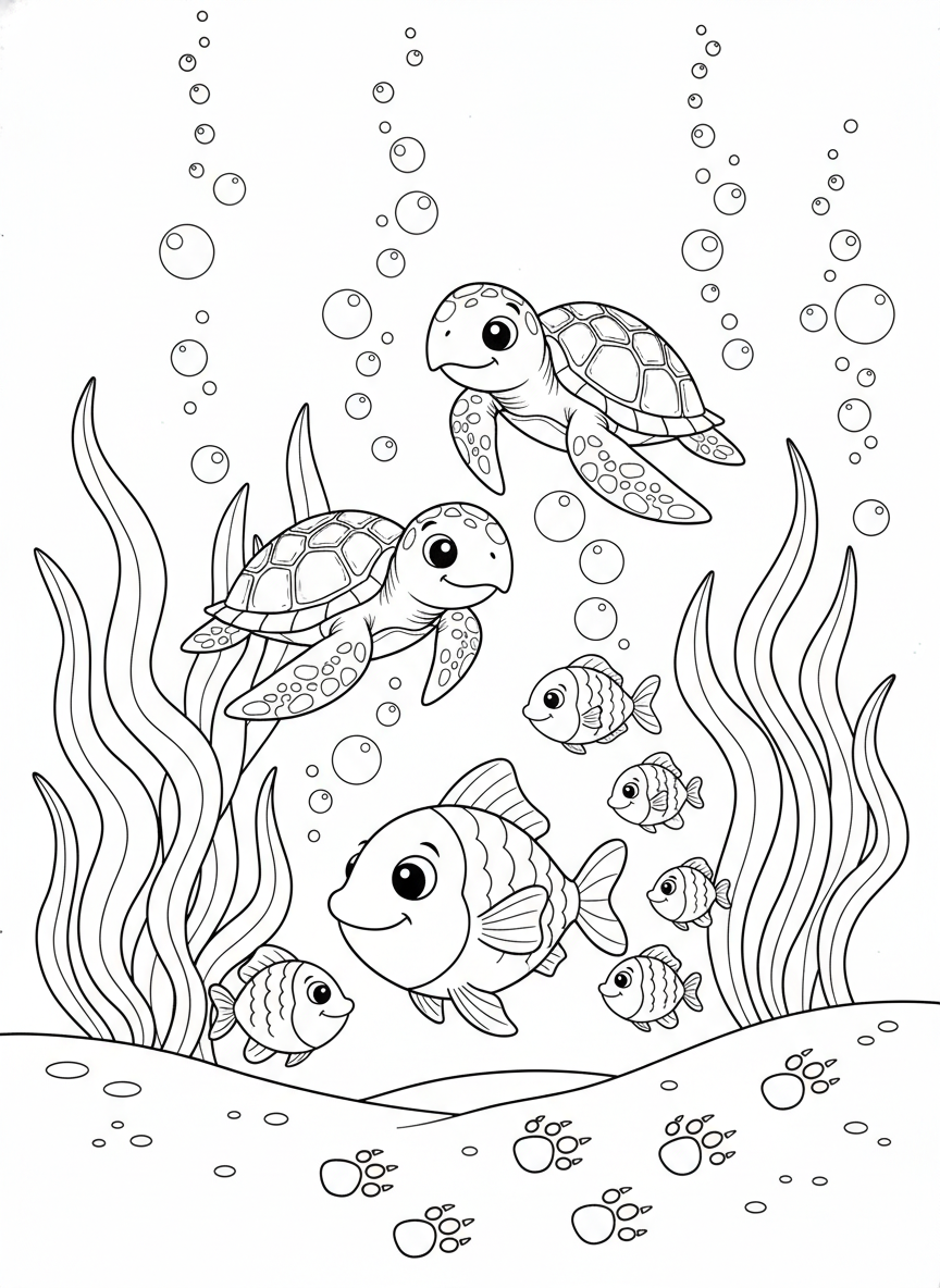 Underwater Paw Print Trail Coloring Page
