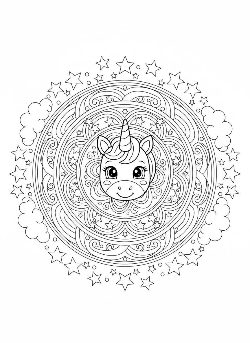 Unicorn Mandala Magic Coloring Page