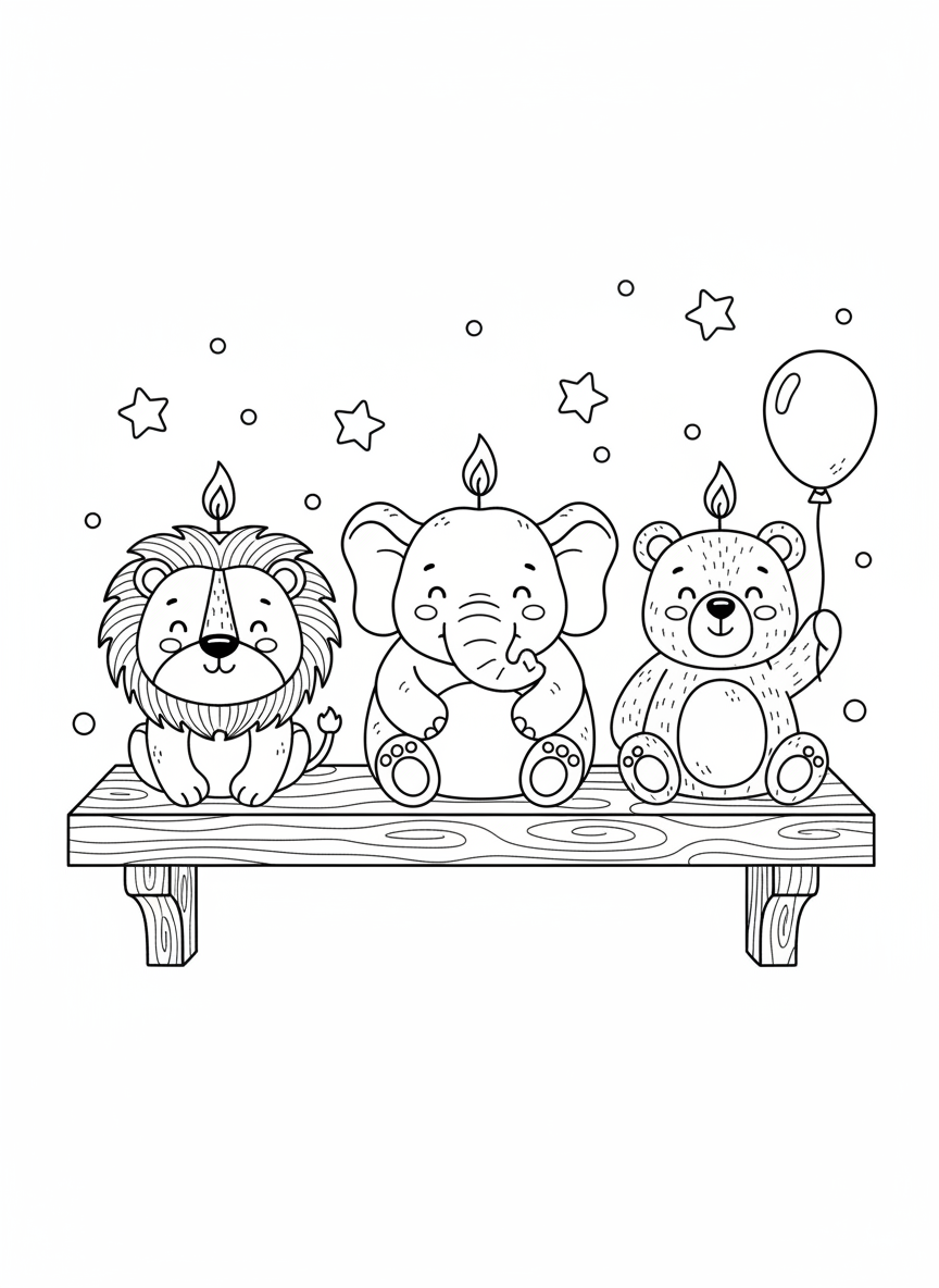 Whimsical Animal Candles Coloring Page