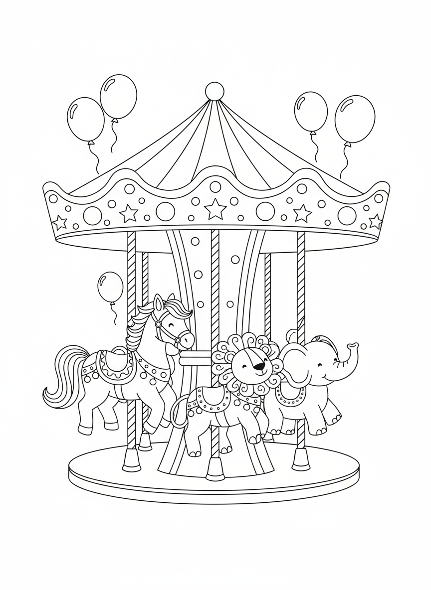 Whimsical Carousel Fun with Cute Animals