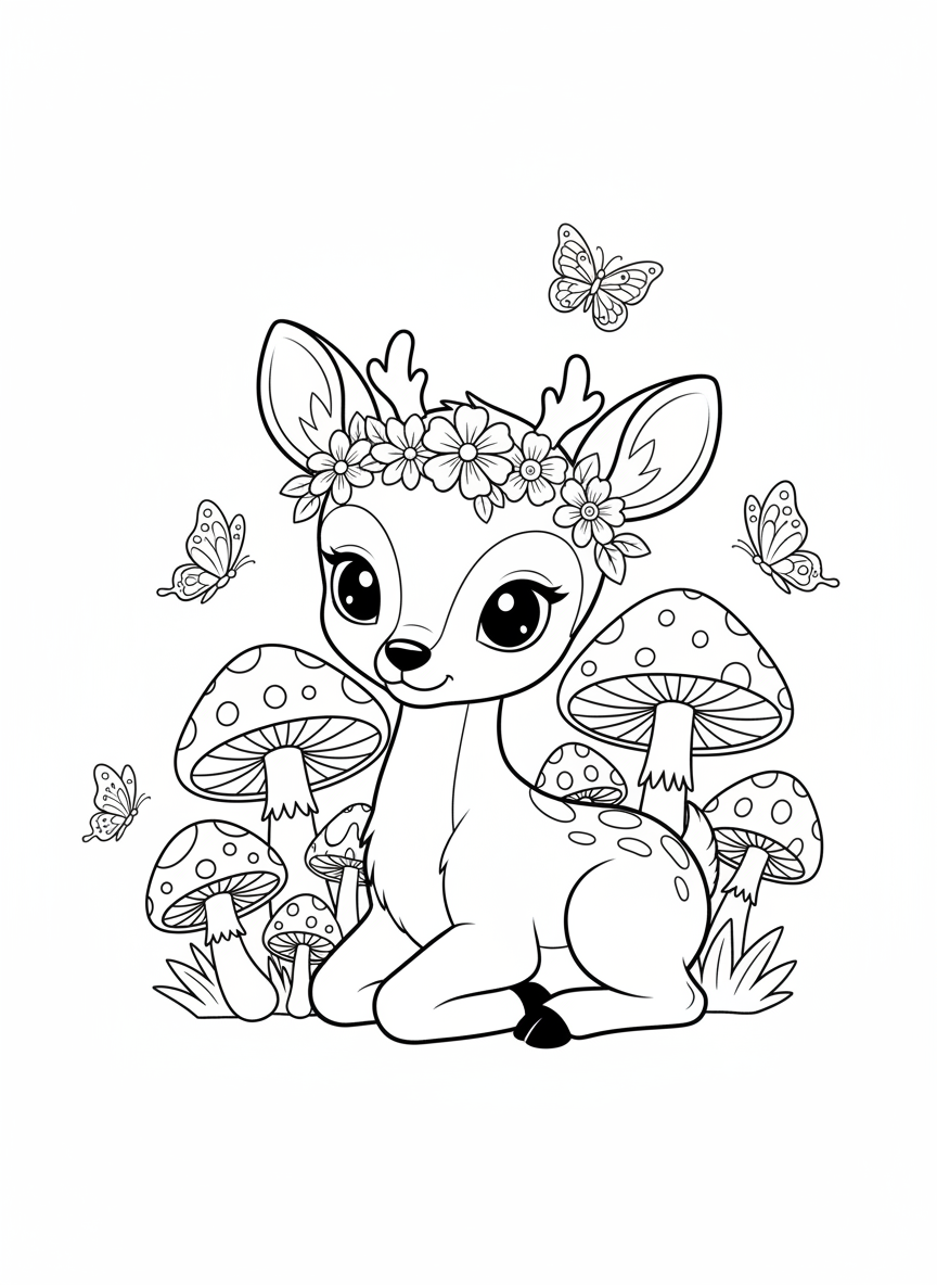 Whimsical Fawn with Flower Crown