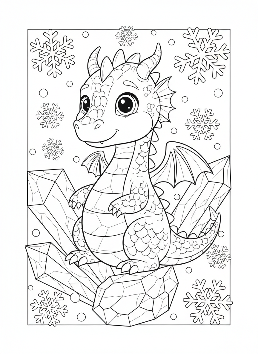 Whimsical Ice Dragon Coloring Page for Kids