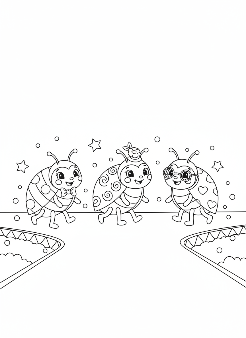Whimsical Ladybug Fashion Show Coloring Page