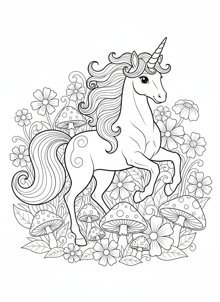 奇幻彩虹獨角獸兒童著色頁