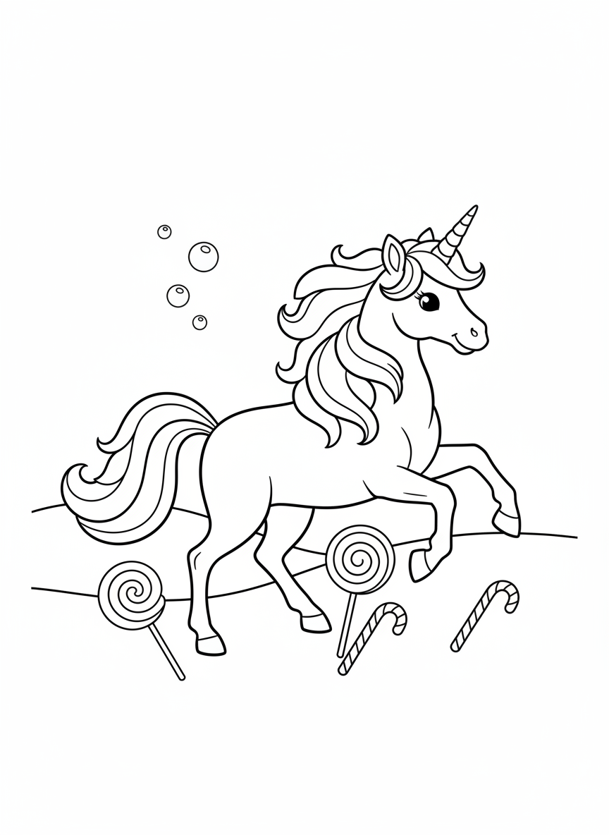 奇幻獨角獸糖果樂園著色頁