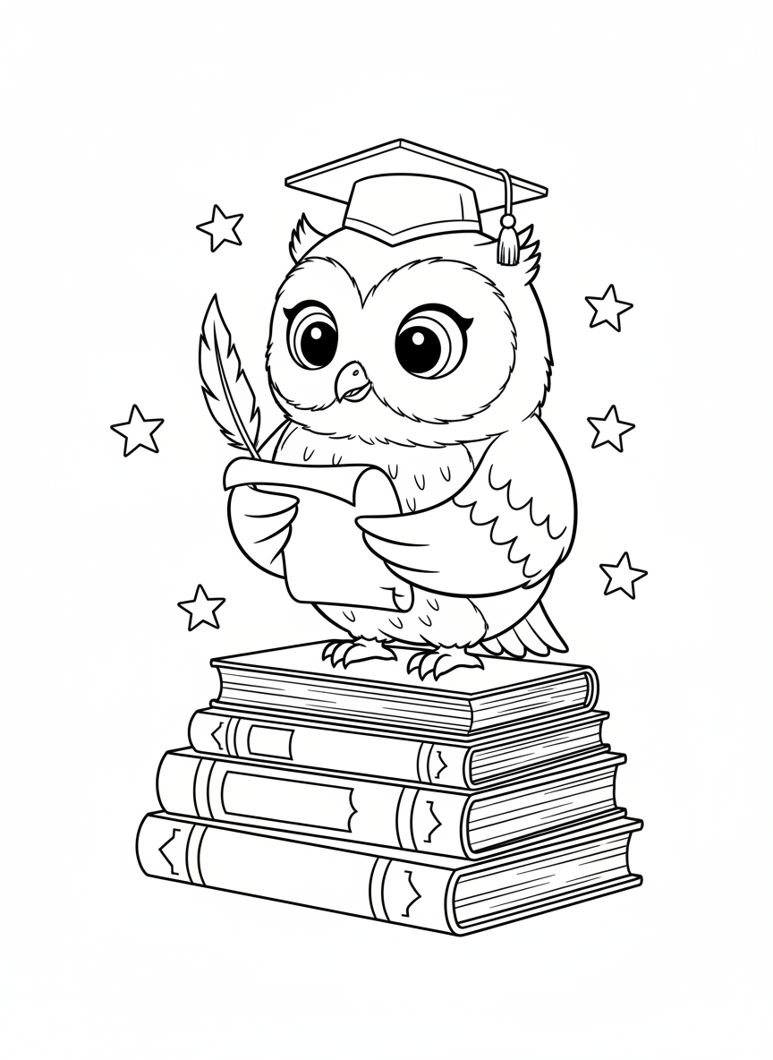 Wise Owl Reading Coloring Page for Kids