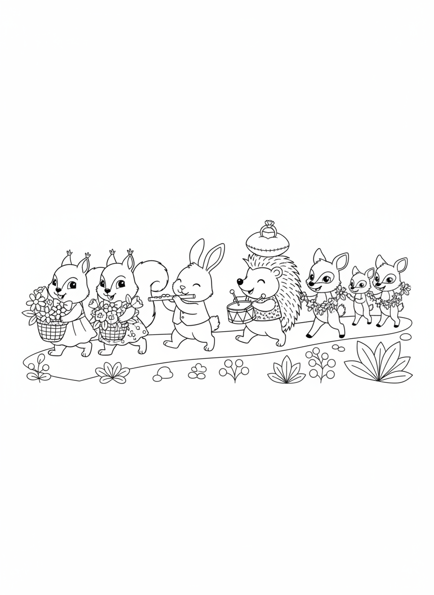 Woodland Wedding Guests Coloring Page