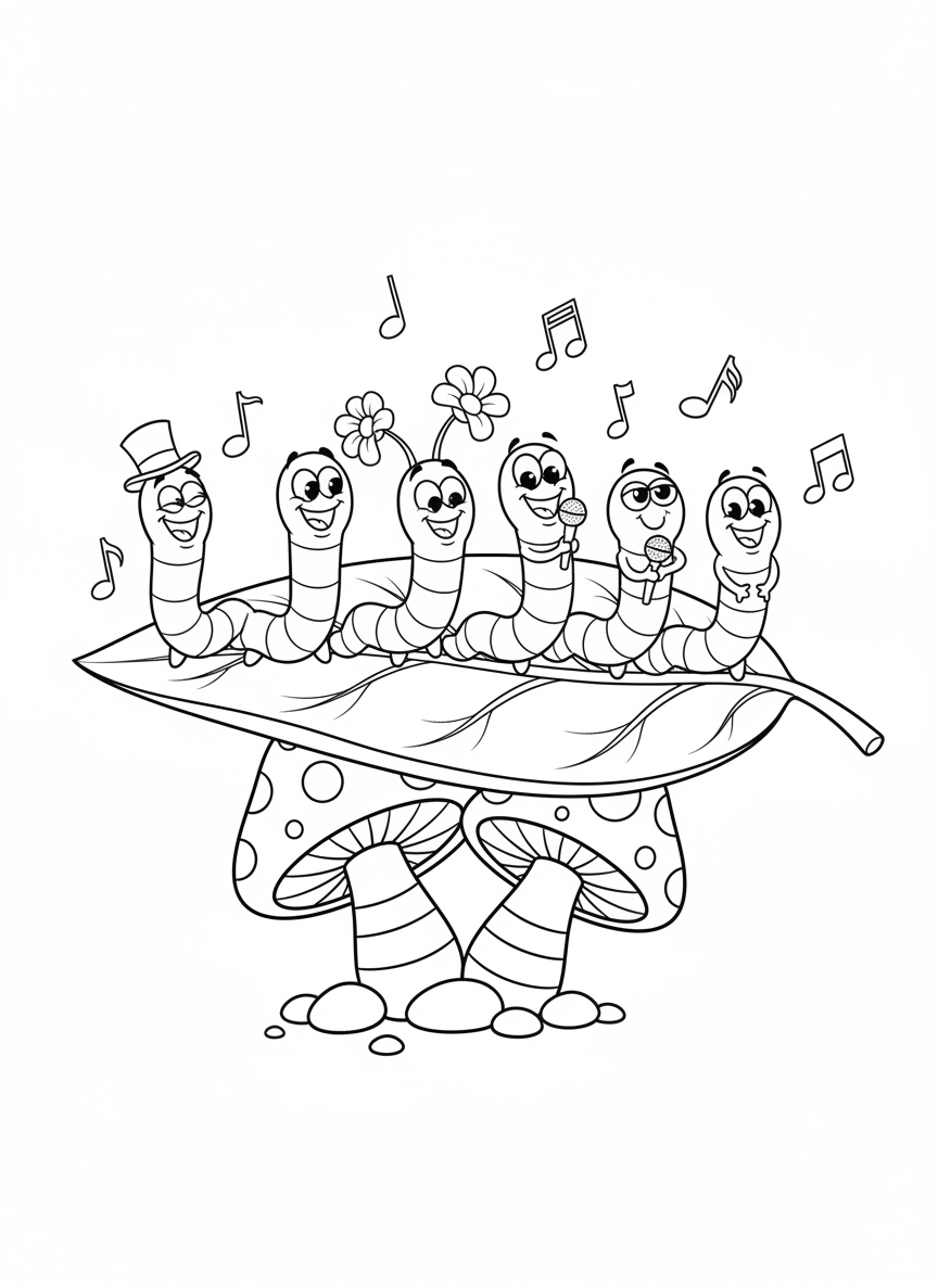 Worm Conga Line Dance Coloring Page