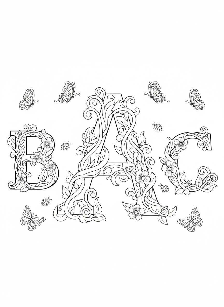 Alphabet Garden: Whimsical Letter Coloring Page