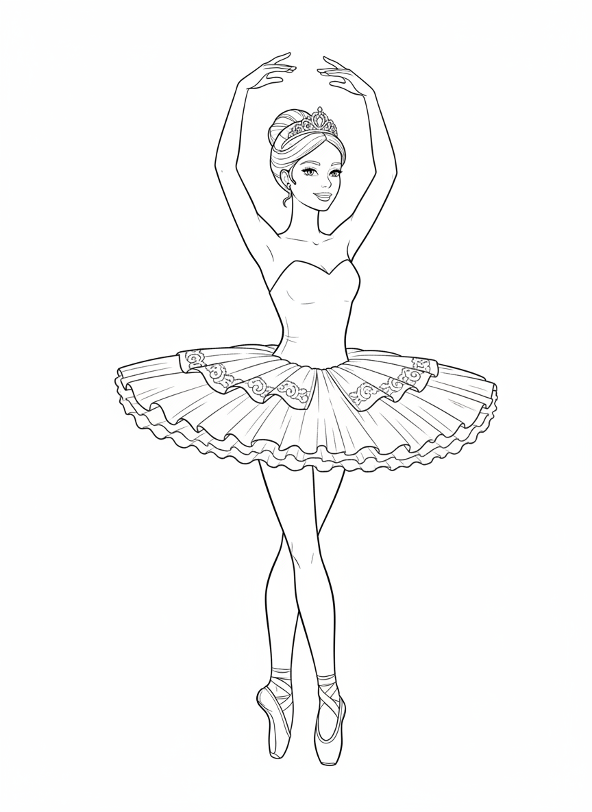 Barbie Ballerina: Elegant Pose Coloring Page