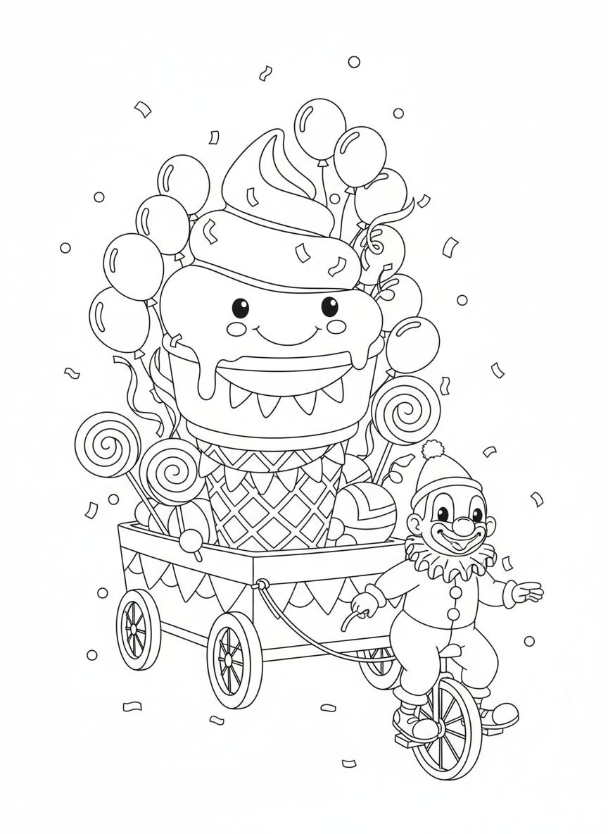 Carnival Ice Cream Float Parade Coloring Page