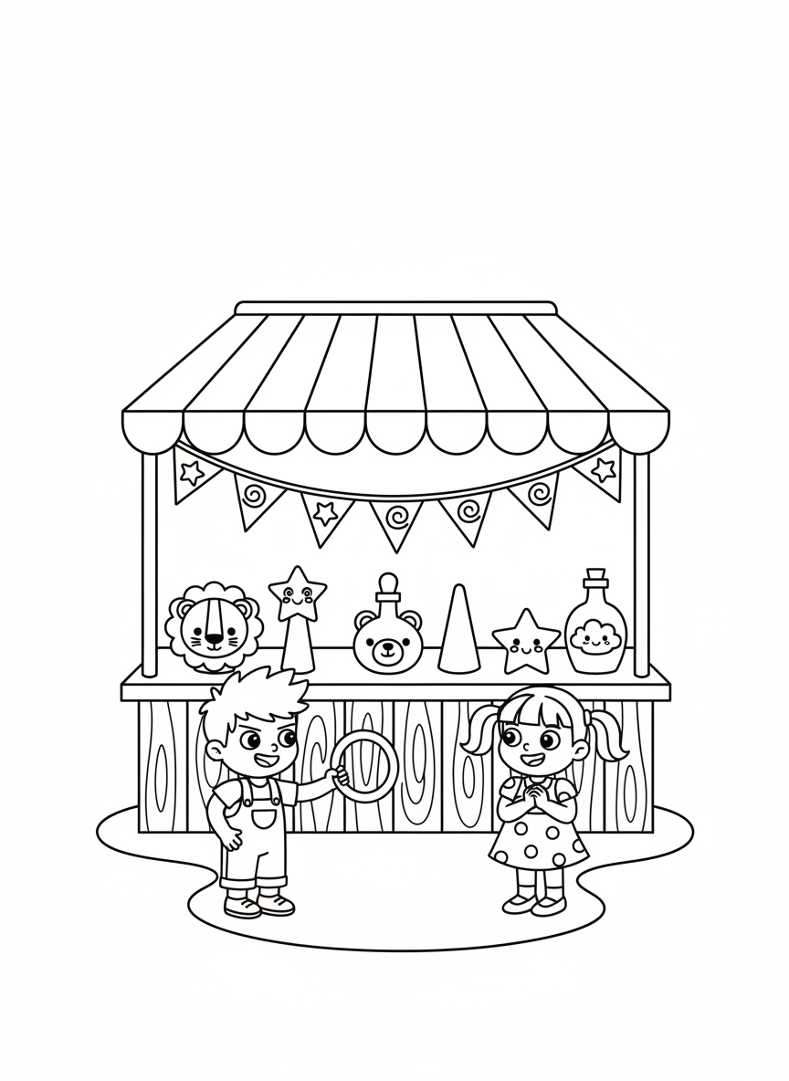 Carnival Ring Toss Fun Coloring Page