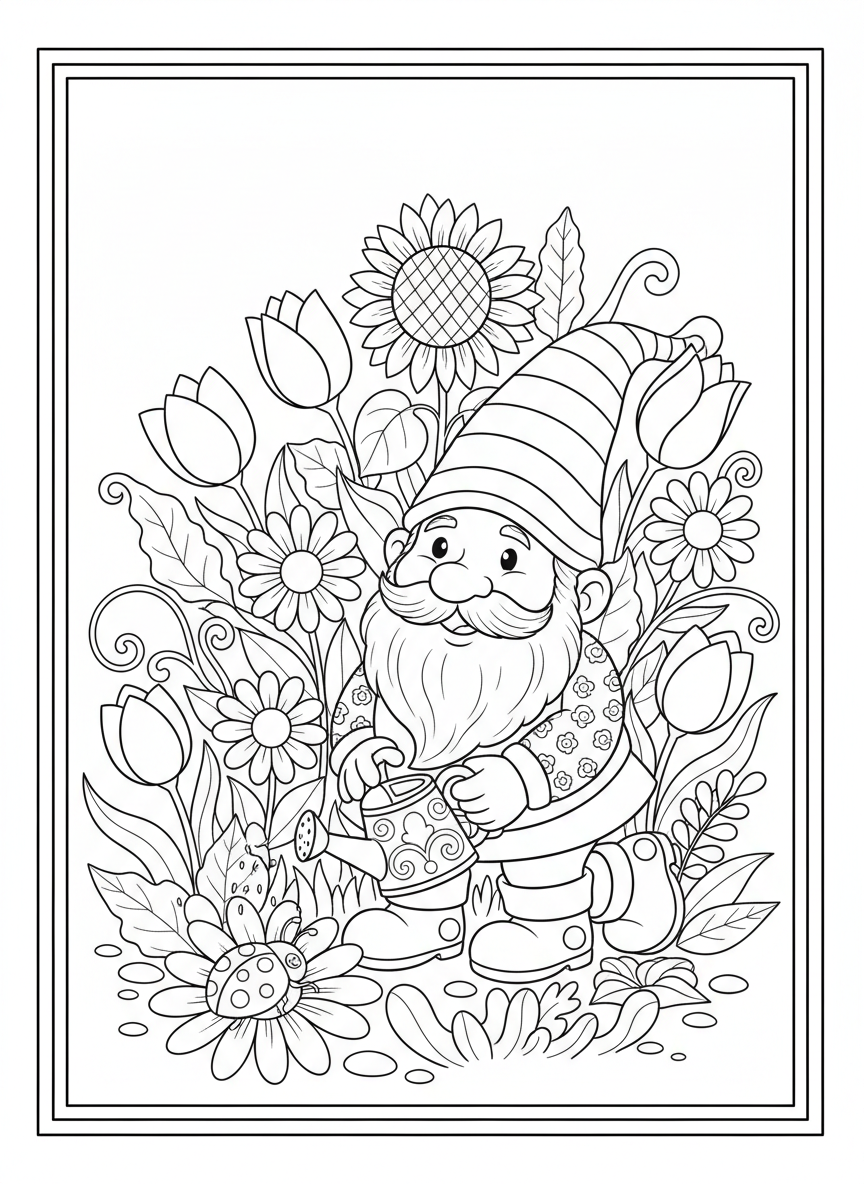 Charming Garden Gnome Coloring Page