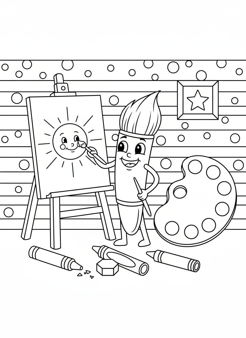 Cheerful Art Studio Coloring Page for Kids