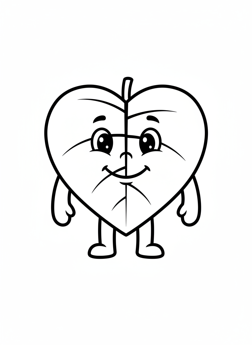 Cheerful Heart Leaf Coloring Page for Kids