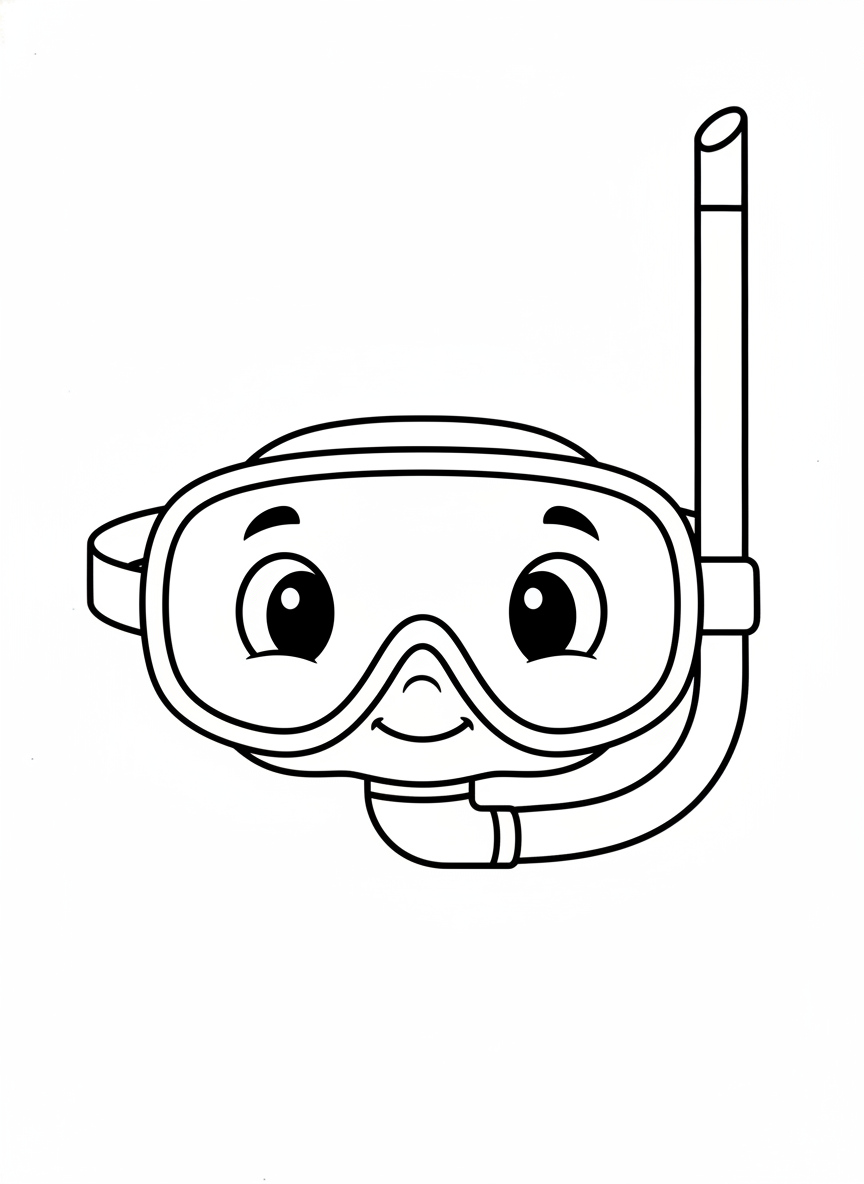 Cheerful Snorkeling Mask Character Coloring Page for Kids