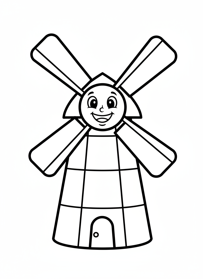 Cheerful Windmill Coloring Page for Kids