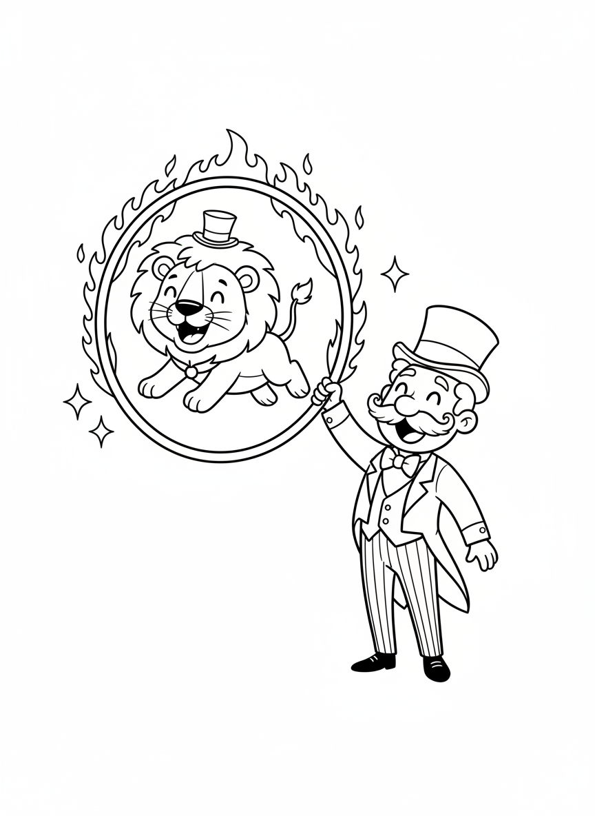 Circus Lion Hoop Jump Coloring Page
