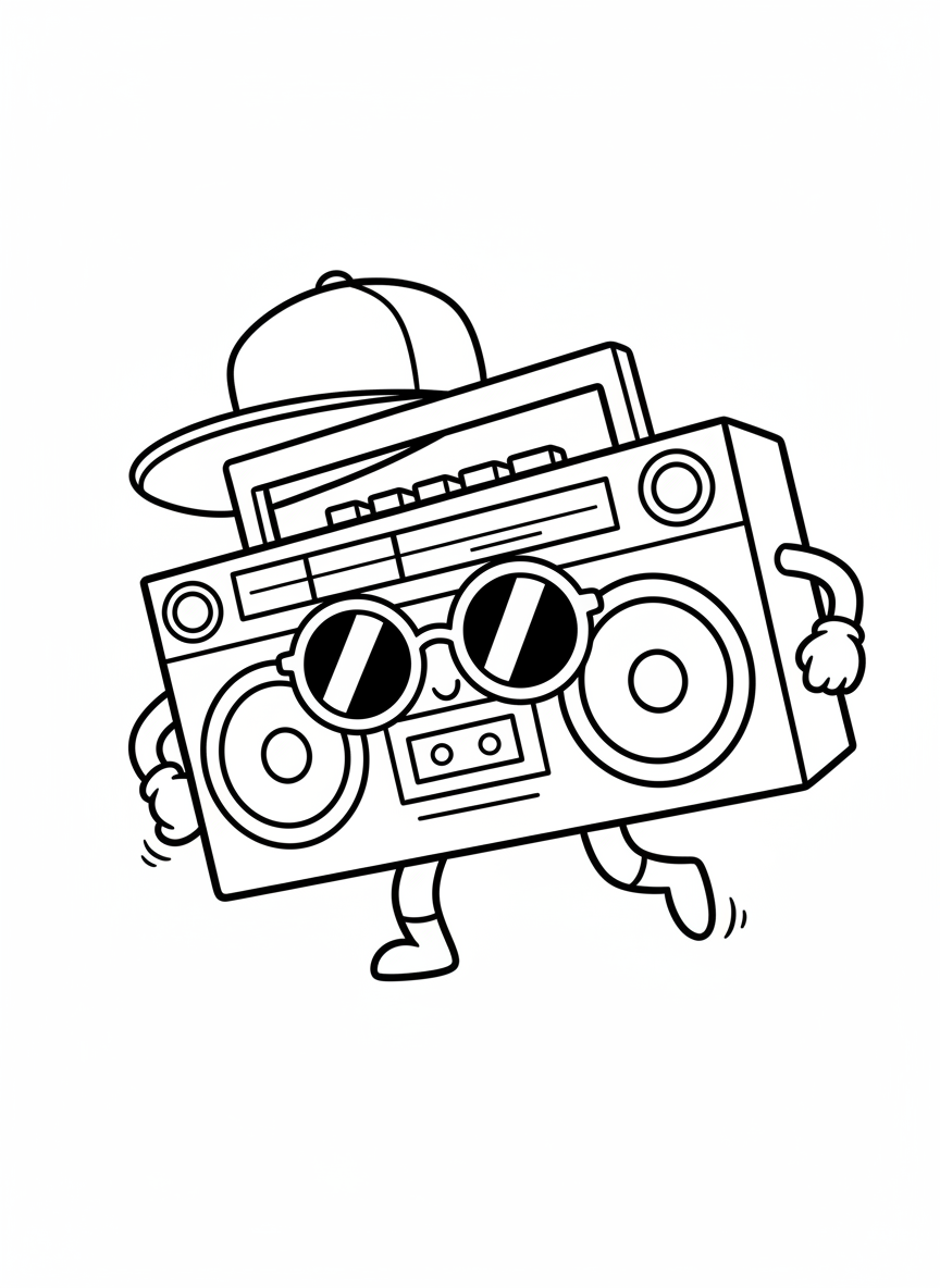 Cool Boombox Hip-Hop Dance Coloring Page