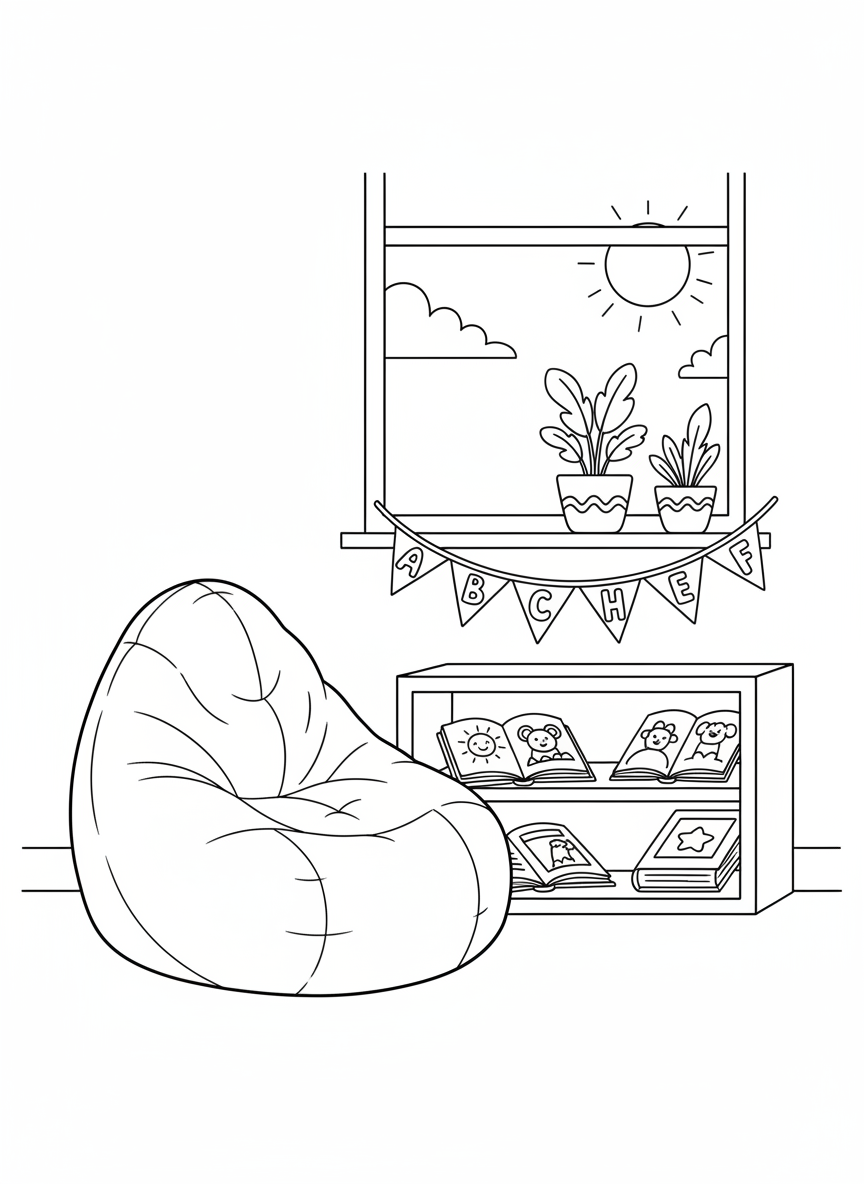 Cozy Classroom Reading Nook Coloring Page