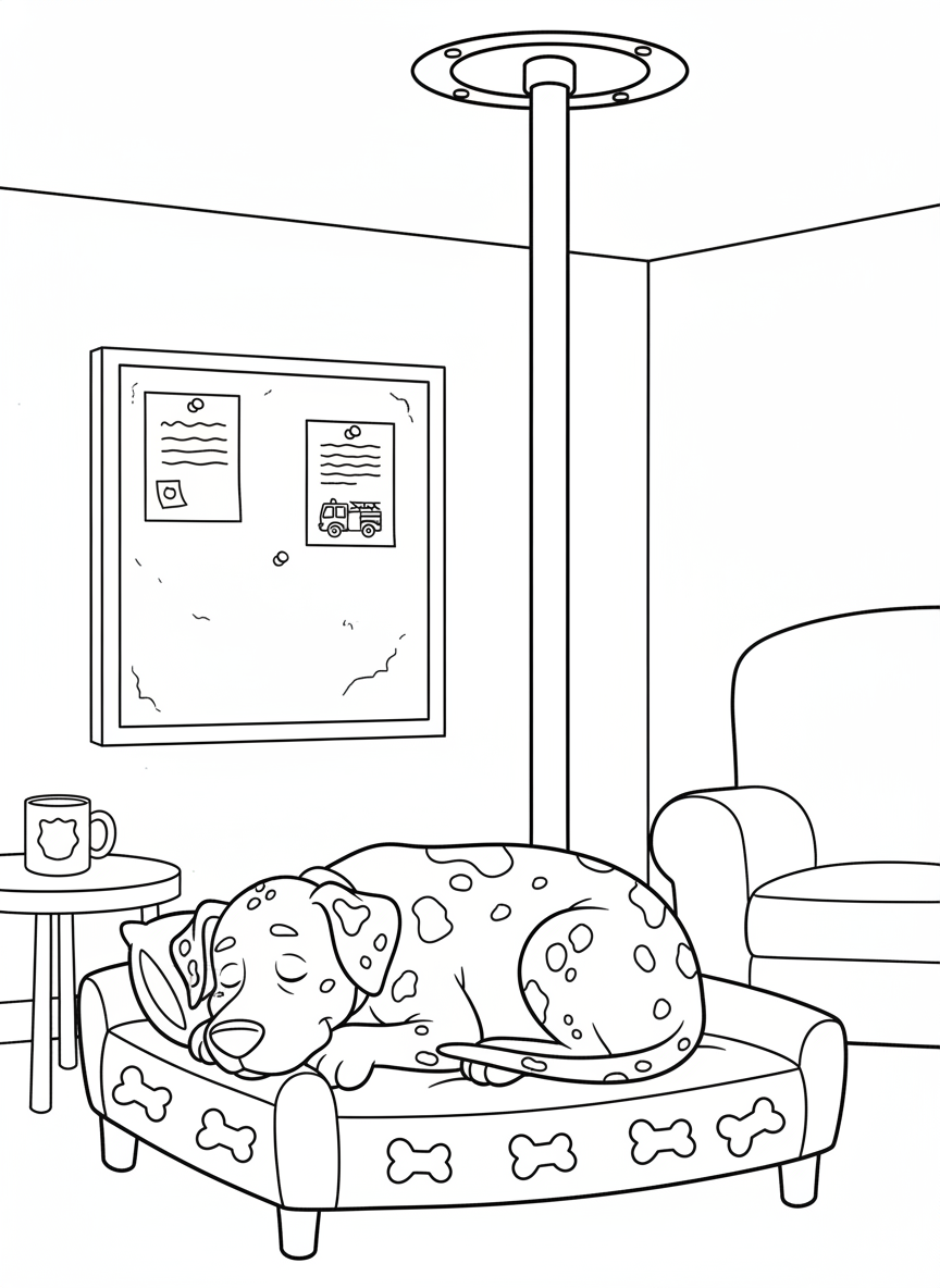 Cozy Fire Station with Napping Dalmatian
