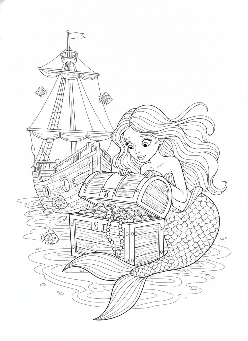 Curious Mermaid Uncovers Sunken Treasure on a Shipwreck