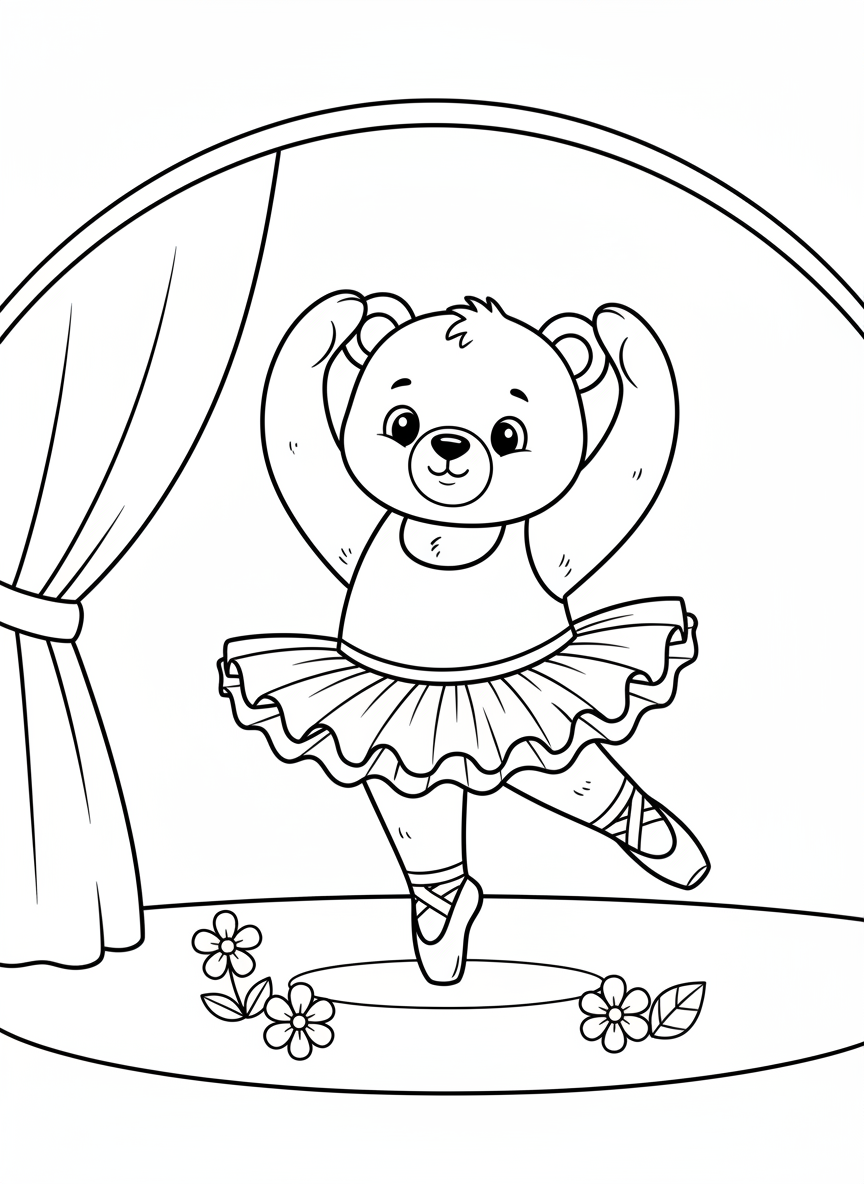 Cute Ballerina Bear Coloring Page for Kids