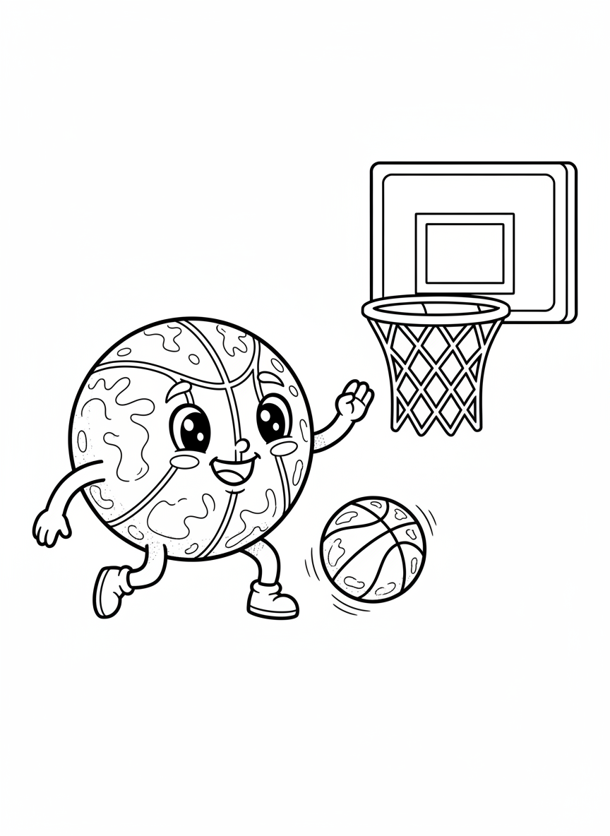 可愛籃球明星運球著色頁：兒童專用