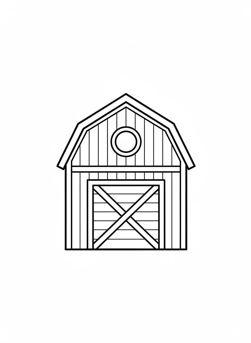 Cute Cartoon Barn Coloring Page for Kids