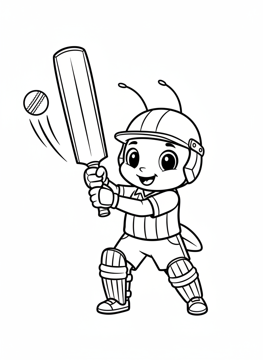 Cute Cartoon Cricket Player Coloring Page